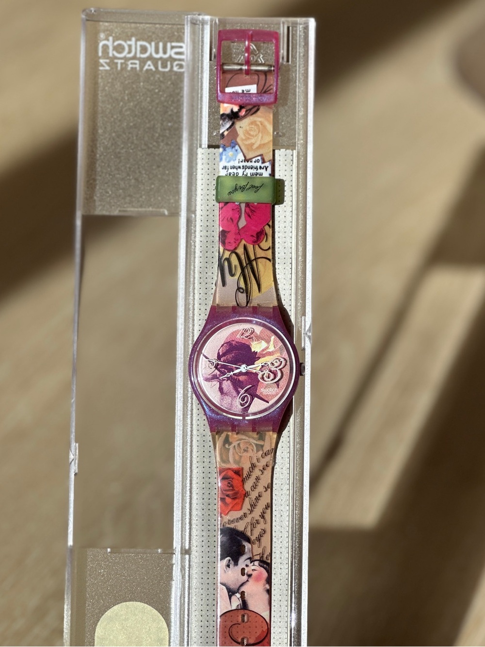 Swatch Pink Floral Art-Inspired Women's Watch with Multicolor Strap